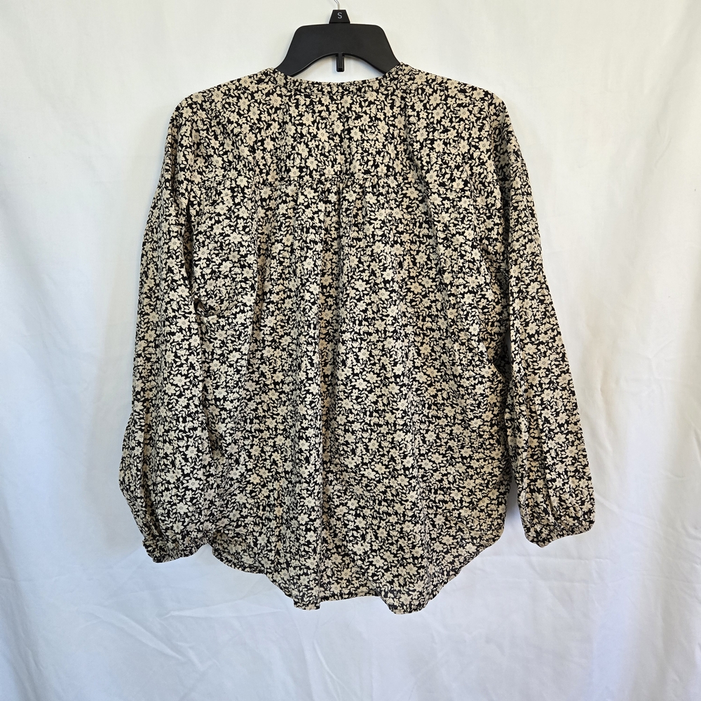 Free Assembly Women's True Black Ditsy Black Tan Floral Button-Front Shirt Large - Picture 4 of 10
